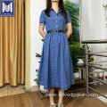 Vintage organic cotton denim clothes women long dress